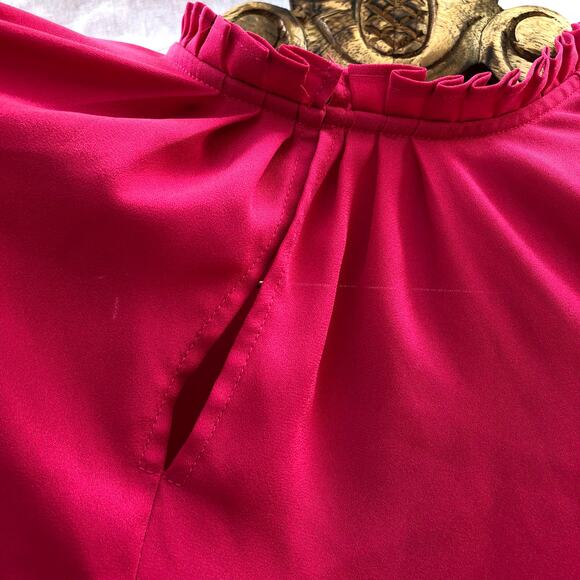 Tahari Top Bright Pink Chiffon High Neck Short Sleeve Small - Picture 5 of 9